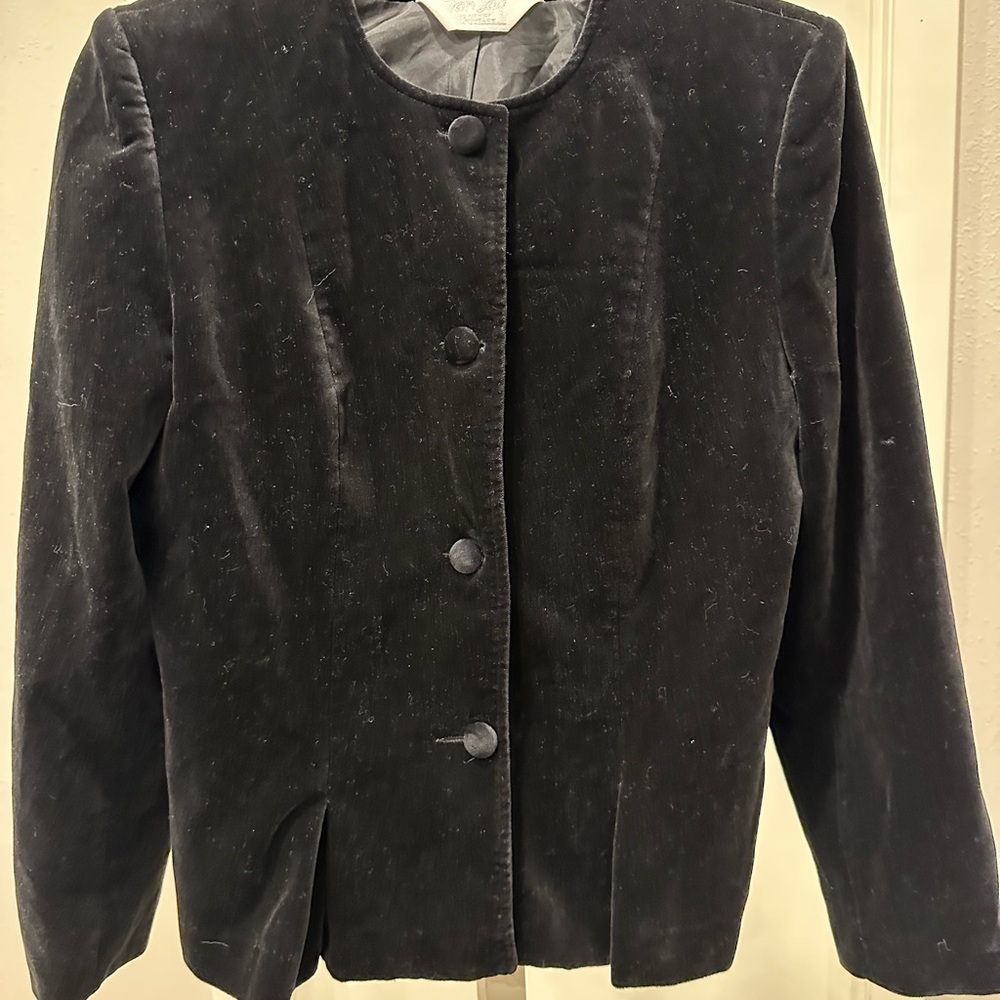 TanJay Black Velvet Minimalist Evening Blazer Jacket Medium Vintage Chic - Picture 2 of 7